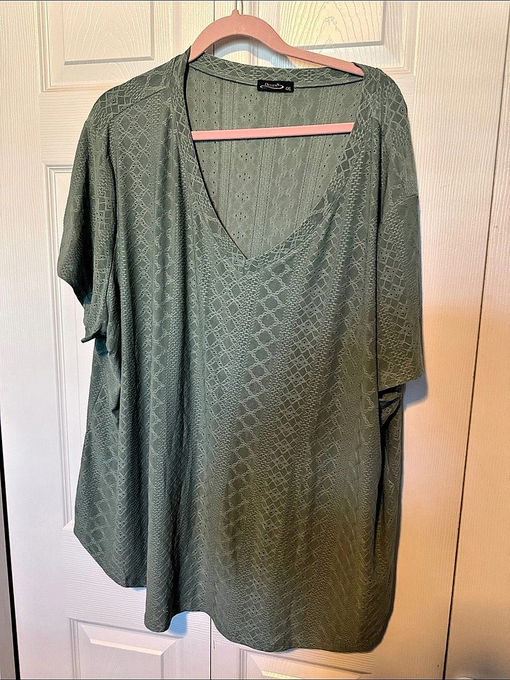 Ofeefan Geometric Eyelet Tunic in Green 4XL Like New